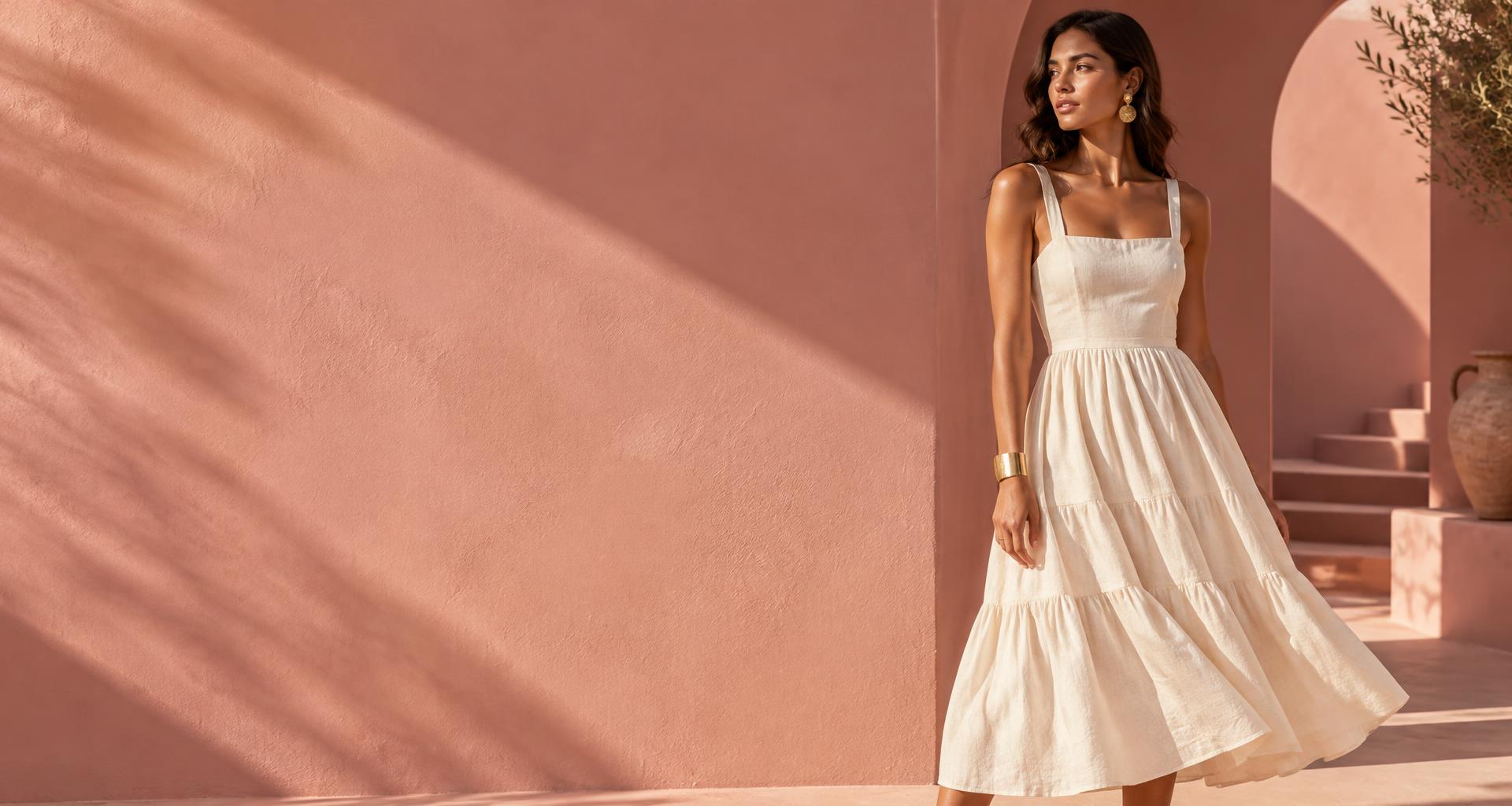 Nova coleção: vestido leve em cenário rosé